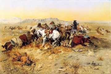 A Desperate Stand cowboy Indians western American Charles Marion Russell Oil Paintings